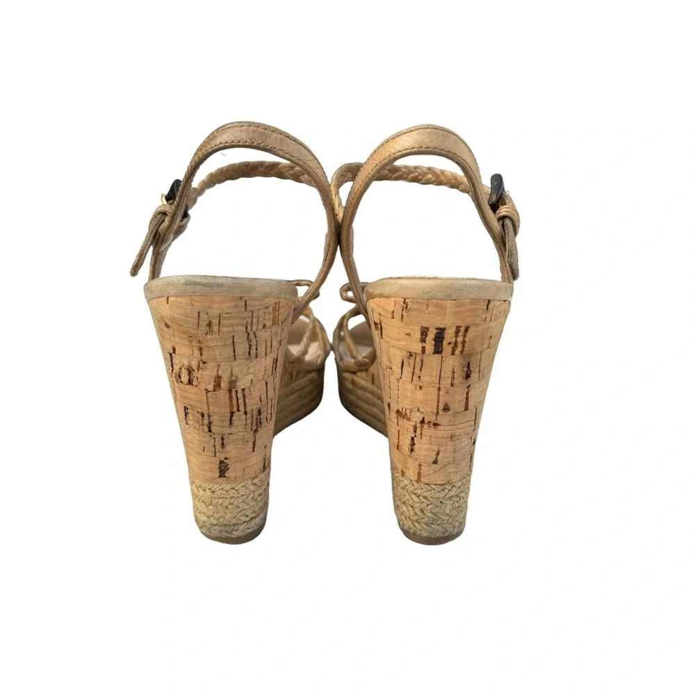 PRADA Strappy Sandals Cork Wedges Tan - Picture 11 of 16